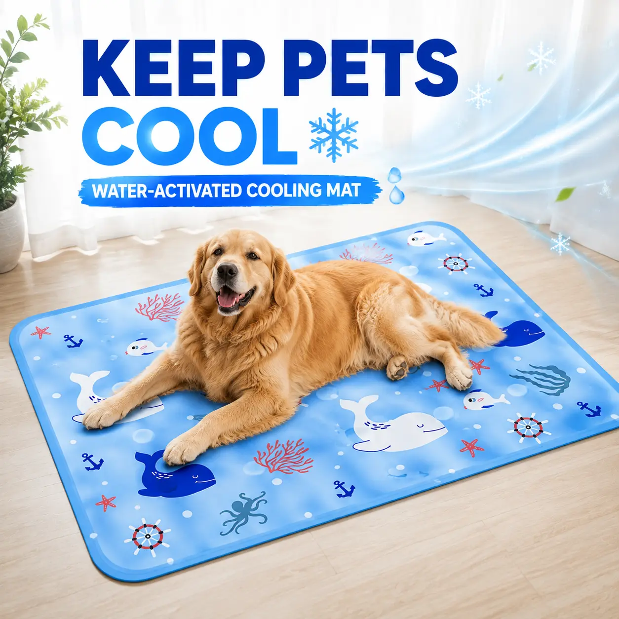 Self-Cooling Pet Bed Mat for Hot Sleepers, Non-Slip Summer Crate Bed for Dogs & Cats, Reusable Waterproof Indoor/Outdoor Camping Pad