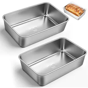 2 Packs 8.8x5.9 Inch Loaf Pans for Baking Bread, 304 Stainless Steel Loaf Bread Pan with  Paper Liners, Metal Bakeware for Bread, Meatloaf, Cake Brownies, Easy Release, Oven & Dishwasher Safe