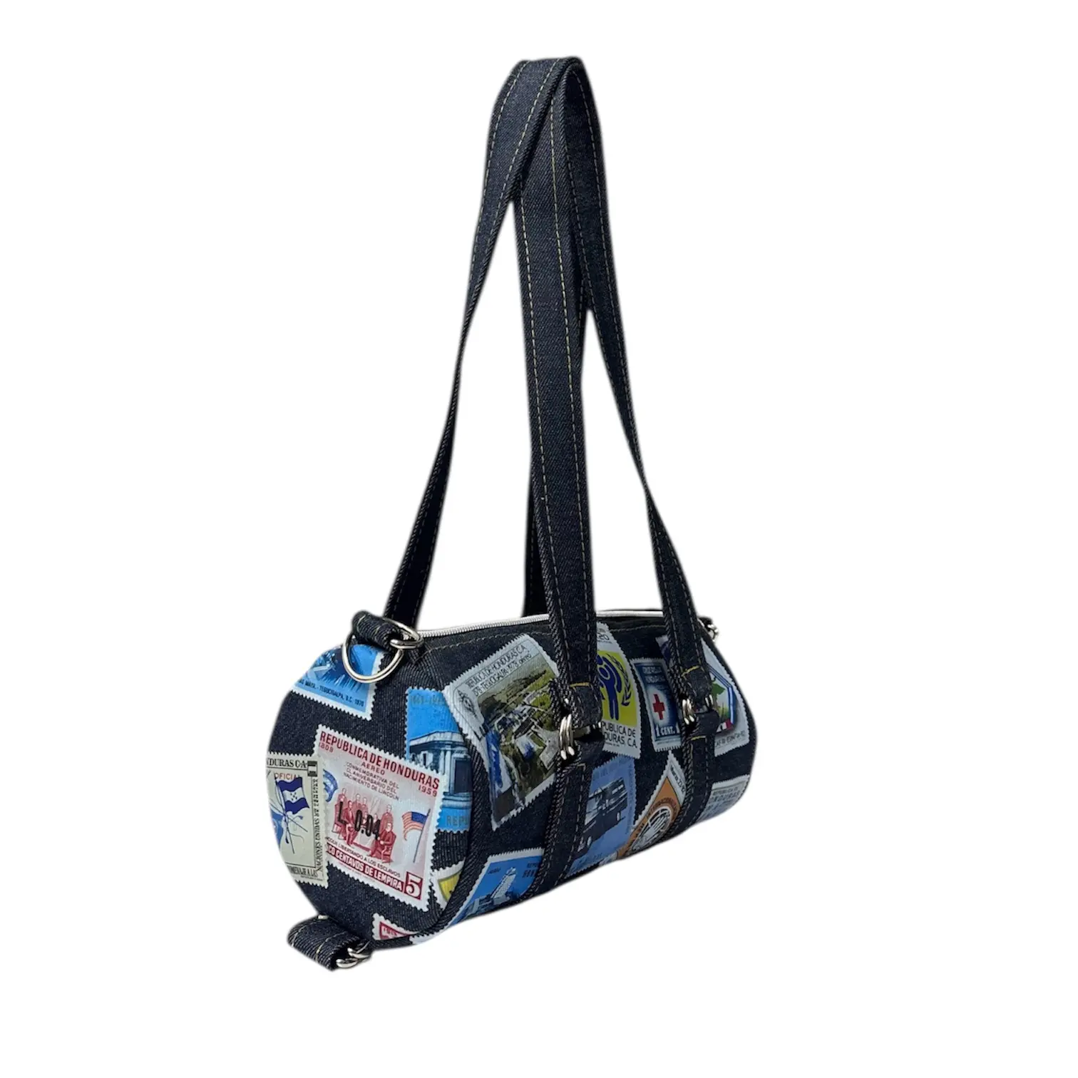 Denim Honduras Vintage Postage Mini Duffle - Barrel Bag