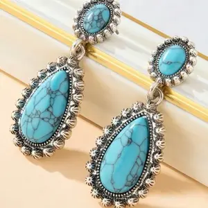 Ear Women Western Turquoise Blue Stone Earrings Western Style Jewelry