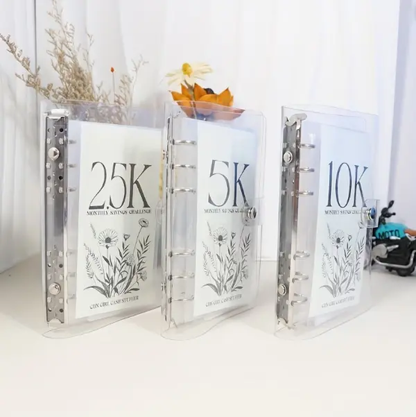 Savings Binder A Set of 12-month Cash Challenge Savings Notebooks for Cost-saving Goal Planning Challenges with a PVC 6-hole Binder $5,000, $10,000, and $25,000