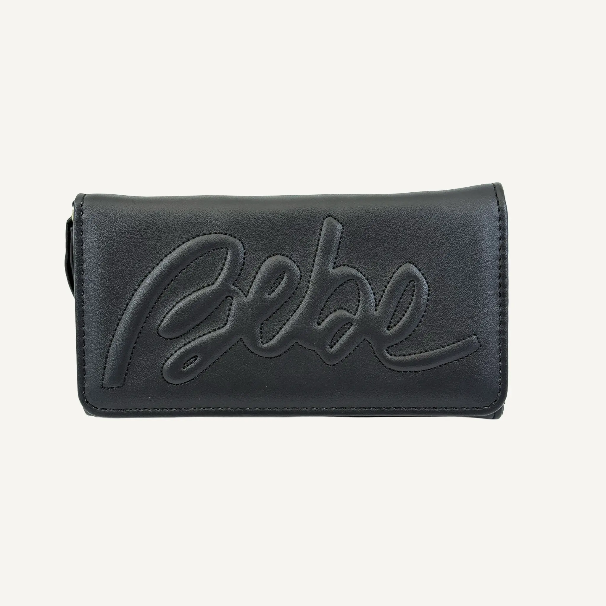Women's Trifold Wallet with Detachable Wrist Strap, Smooth Synthetic Leather with Oversized Tonal Logo Embroidery, Bifold/Trifold Wallet, Everyday Organization, Artificial Leather Women's Wallets