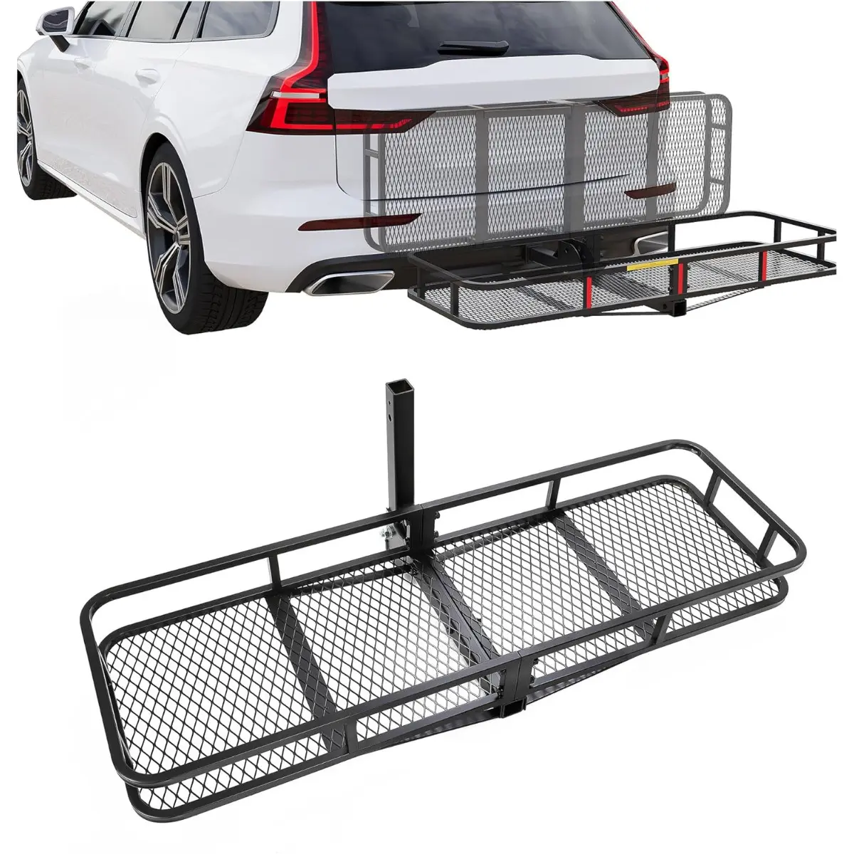 60"x20"x6" Folding Hitch Mount Cargo Carrier Rear Luggage Basket Fit 2" Receiver for Van, SUV, Truck, Trailer, Car Fold Up Trailer Tow Hitch Cargo Rack 550LBS Capacity