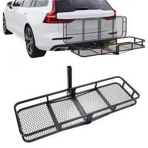 60"x20"x6" Folding Hitch Mount Cargo Carrier Rear Luggage Basket Fit 2" Receiver for Van, SUV, Truck, Trailer, Car Fold Up Trailer Tow Hitch Cargo Rack 550LBS Capacity