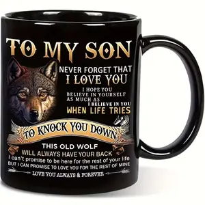 Wolf-shaped ceramic coffee mug, a gift for my beloved son - A meaningful commemorative mug with the symbol of a wolf cub.