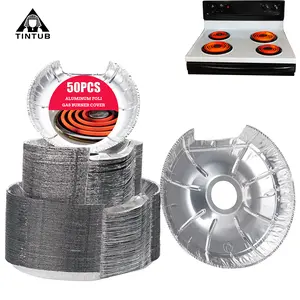 50 PACK Round Electric Stove Burner Covers 6 Inch and 8 Inch Disposable Stove Top Aluminum Foil Bib Liners, to Keep Kitchen Range Clean from Oil and Food Drips