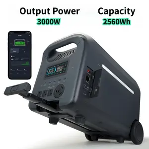 3000W Portable Solar Station with 2560Wh LiFePO4 Battery 1.6-Hour Fast Charging Telescopic Handstick Design UPS Function Wi-Fi Bluetooth Connection Monitoring Data & Software Upgrade Function (400W solar panels optional)