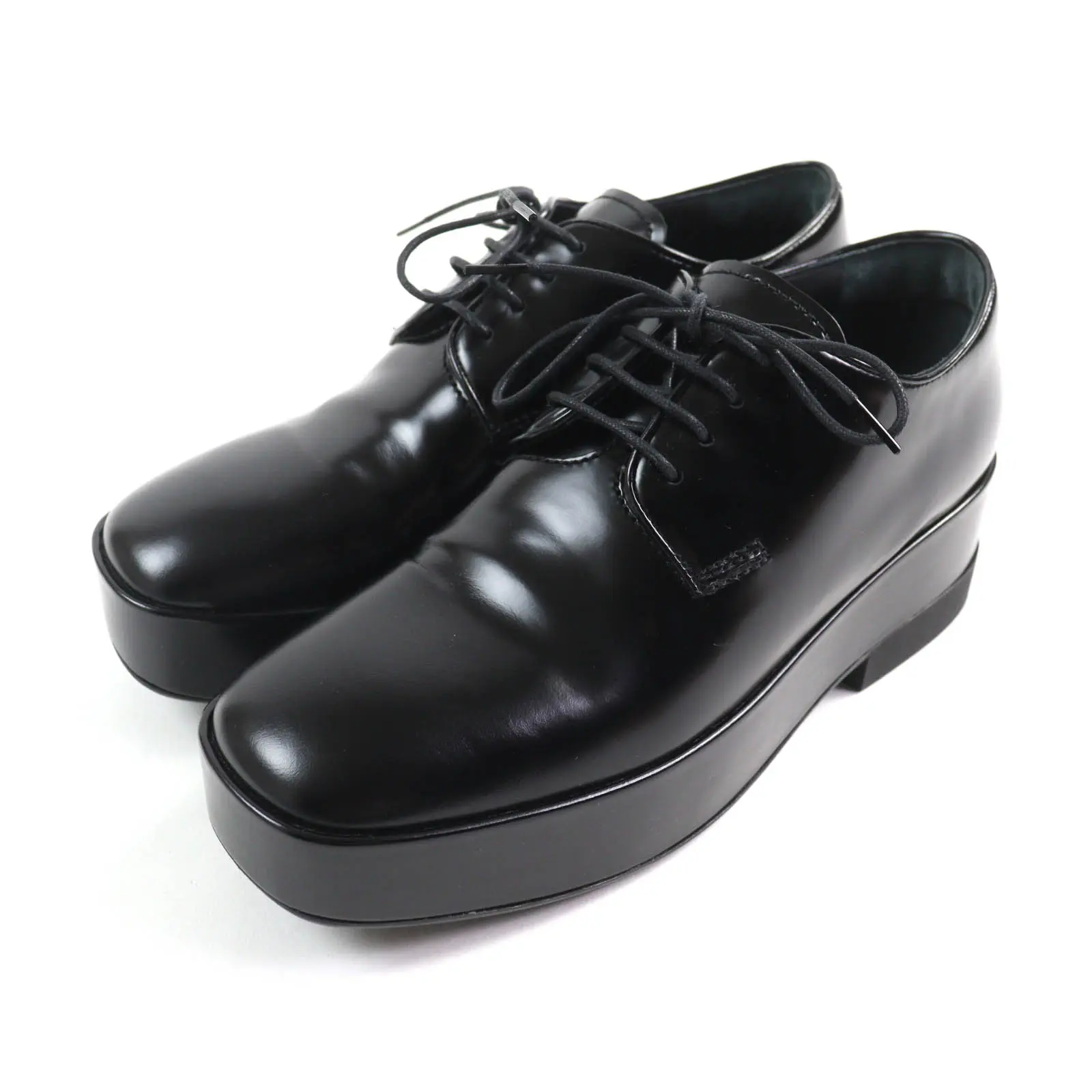 Pre-owned PRADA Others Small Leather Goods Back logo leather lace up platform dress shoes