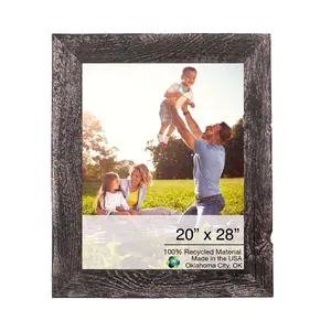 360 Stand Handmade Reclaimed Rustic Black Wood Rectangular Picture Frame - 20x28 in. Farmhouse Style Home Decor Photo Display, Rectangular Frame for Wall or Tabletop Use