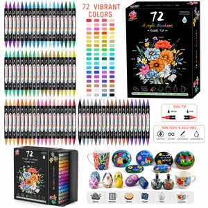 TBC The Best Crafts 72-Color Dual-Tip Acrylic Markers - Waterproof, Non-Toxic, Odorless Office Stationery for Paper, Pottery, Glass