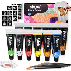 Fabric Paint Set for Clothes 12 Colors - Permanent Textile Paint Kit for Shoes, Canvas - Non-Toxic Slick Painting Set for Adults, Beginner & Artists