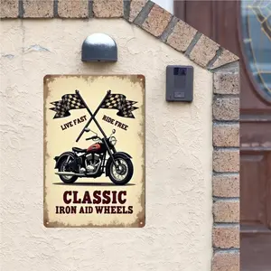 Vintage Harley-Davidson Motorcycle Aluminum Sign with Checkered Flags Retro Design Wall Art for Home Office Cafe Bar Garage Decor Easy to Hang Holiday Seasonal Decorations