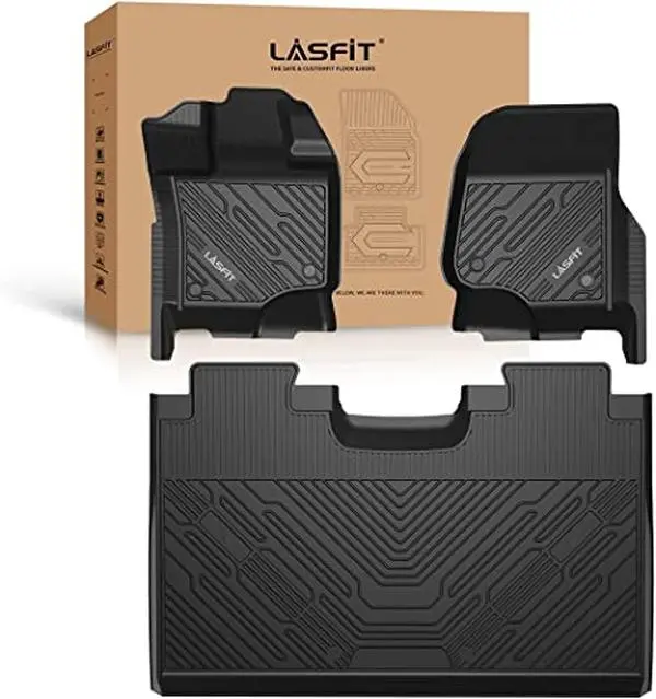 LASFIT Truck Floor Mats - Custom Fit Full Coverage Elastic TPE All-Weather Liners, Car Accessories for 2015-2023 Ford F-150/F150 Lightning SuperCrew Cab (Excludes Rear Seats with Under-Seat Fold Flat Storage), Sun Protection, Mud Shielding