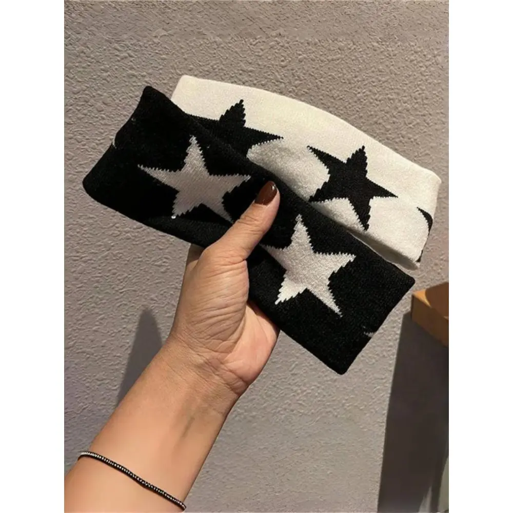 Unisex Knitted Embroidered Star Sports Headband, Y2K Style Hair Accessory for Gym and Casual Wear, Sweat-Absorbent Design, Knitted Material
