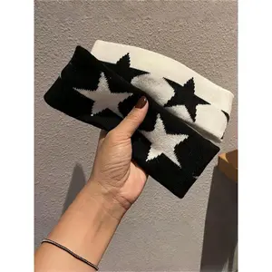 Unisex Knitted Embroidered Star Sports Headband, Y2K Style Hair Accessory for Gym and Casual Wear, Sweat-Absorbent Design