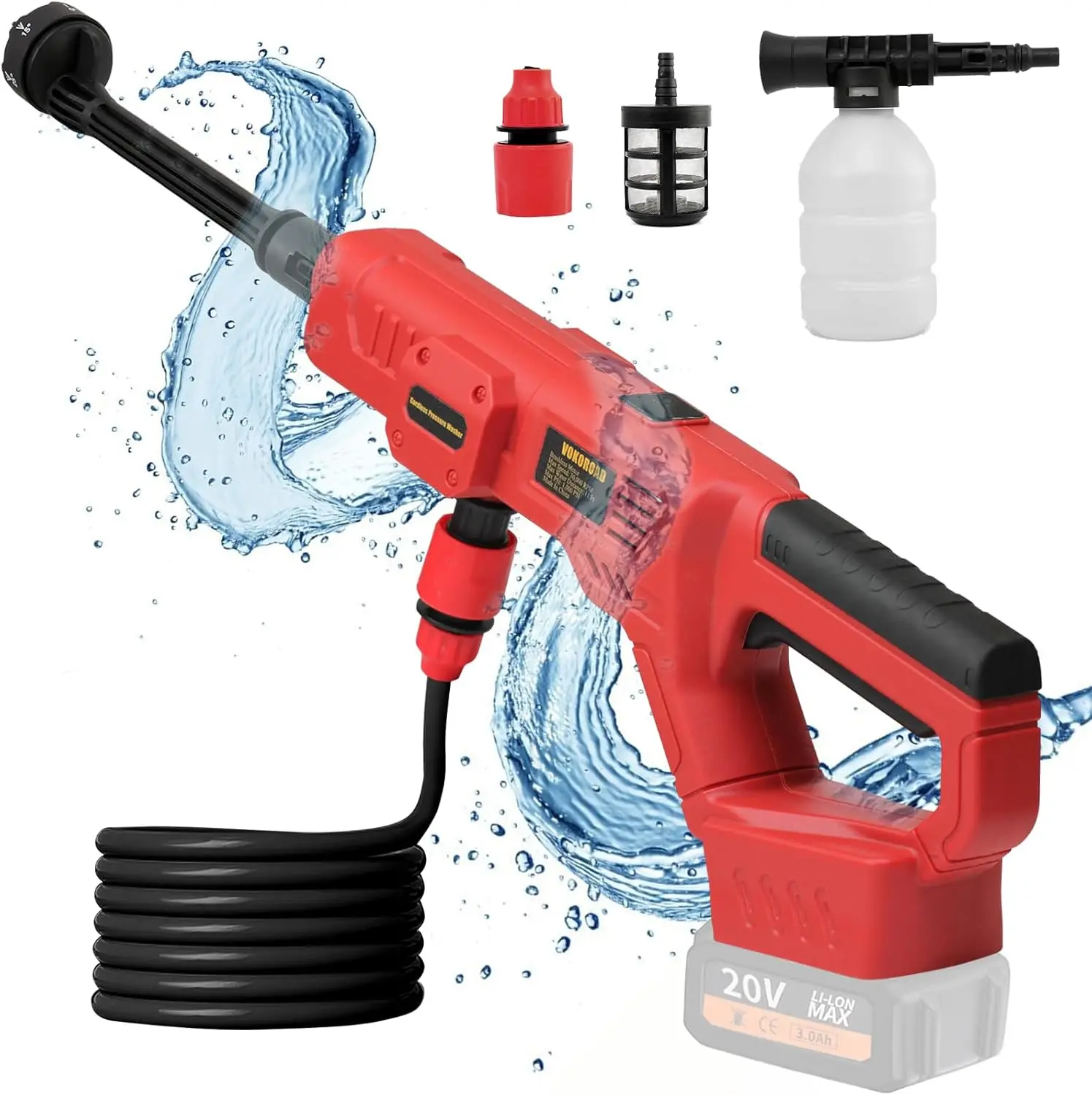 Cordless Cleaner Tool for Milwaukee M18 Battery, Portable Handheld Car Cleaner 1000PSI with 6-in-1 Nozzle & 16.5FT Drain Hose for Patio Car Floor Fence Deck Indoor(Battery Not Included)