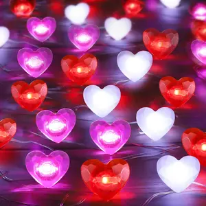 2 Pack Valentines Day Decor 20FT 60 LED Heart Twinkle Fairy Lights Battery Operated, 8 Modes Romantic Red Pink White Heart String Lights Valentines Decorations for Home Party Bedroom Wedding, Lighted Decorative Lights