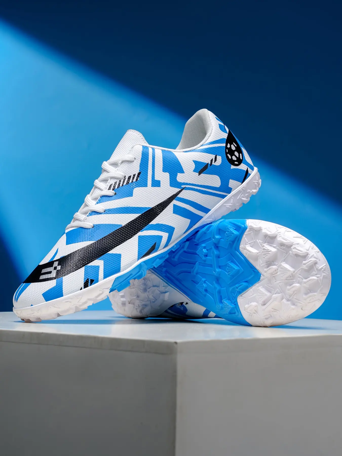 Unisex Blue - Black Contrast Football Shoes, Personalized Geometric Pattern Design, Breathable and Wear - resistant Upper, Strong Grip Studs for Better Field Performance, Ideal for Football Training and Matches