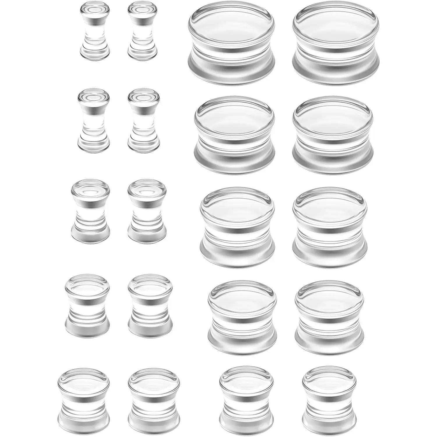 6G-20mm Solid  Gauges for Ear lightweight Plugs Clear Black Double Flared Saddle Ear Plugs Tunnels Earrings for Women Men
