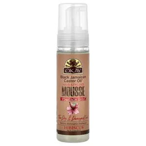 Okay Pure Naturals Black Jamaican Castor Oil®, Hair Styling Mousse, Flexible Hold, For Dry & Damaged Curls, Hibiscus, 7.5 oz (221 ml)
