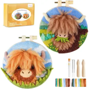 Felting Kit,Embroidery kit for Beginners,Punch  Kits Adults Beginner,Punch  kit for Beginners, Includes  Tools and Materials,Easy to Follow Instructions and Videos(Highland Cow)