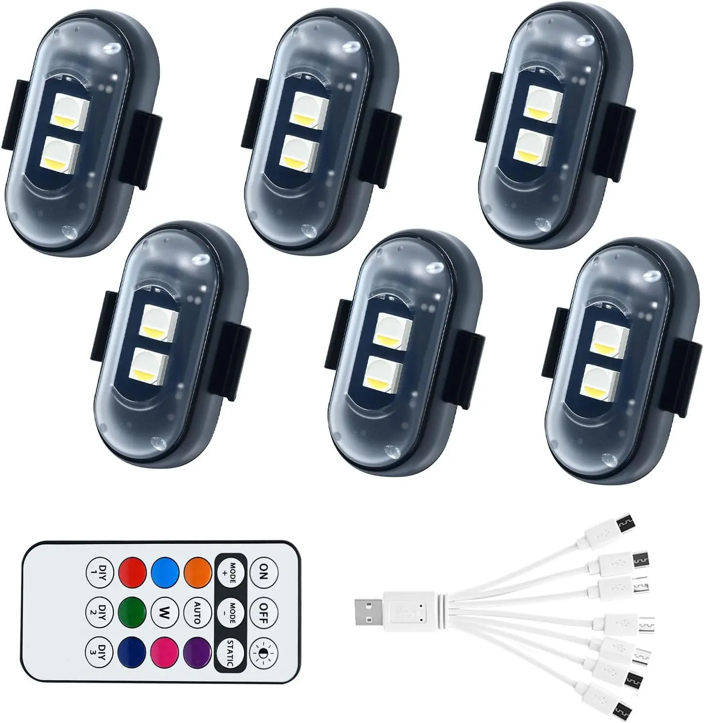 Wireless LED Lights with Remote Control, USB Charing Waterproof Anti-Collision Led Emergency Warning Lights for Car Motorcycle Drone Aircraft Bike