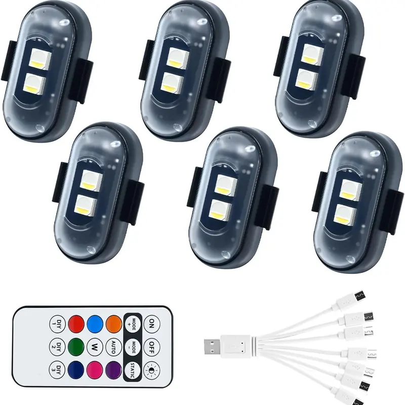 Wireless LED Lights with Remote Control, USB Charing Waterproof Anti-Collision Led Emergency Warning Lights for Car Motorcycle Drone Aircraft Bike