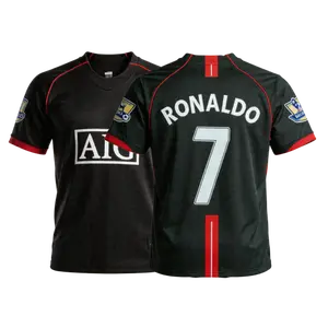 2007 08 Away Home Retro Red Black No.7 Ronaldo Long Sleeved Short Sleeved Soccer Jerseys