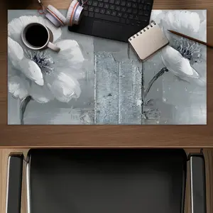 360 stand Gray & White Floral Gaming Mouse Pad - 14x24 in, Made for Gaming, Smooth Glide, Water-Repellent, Computer Accessory for Gaming Setup Home Decor