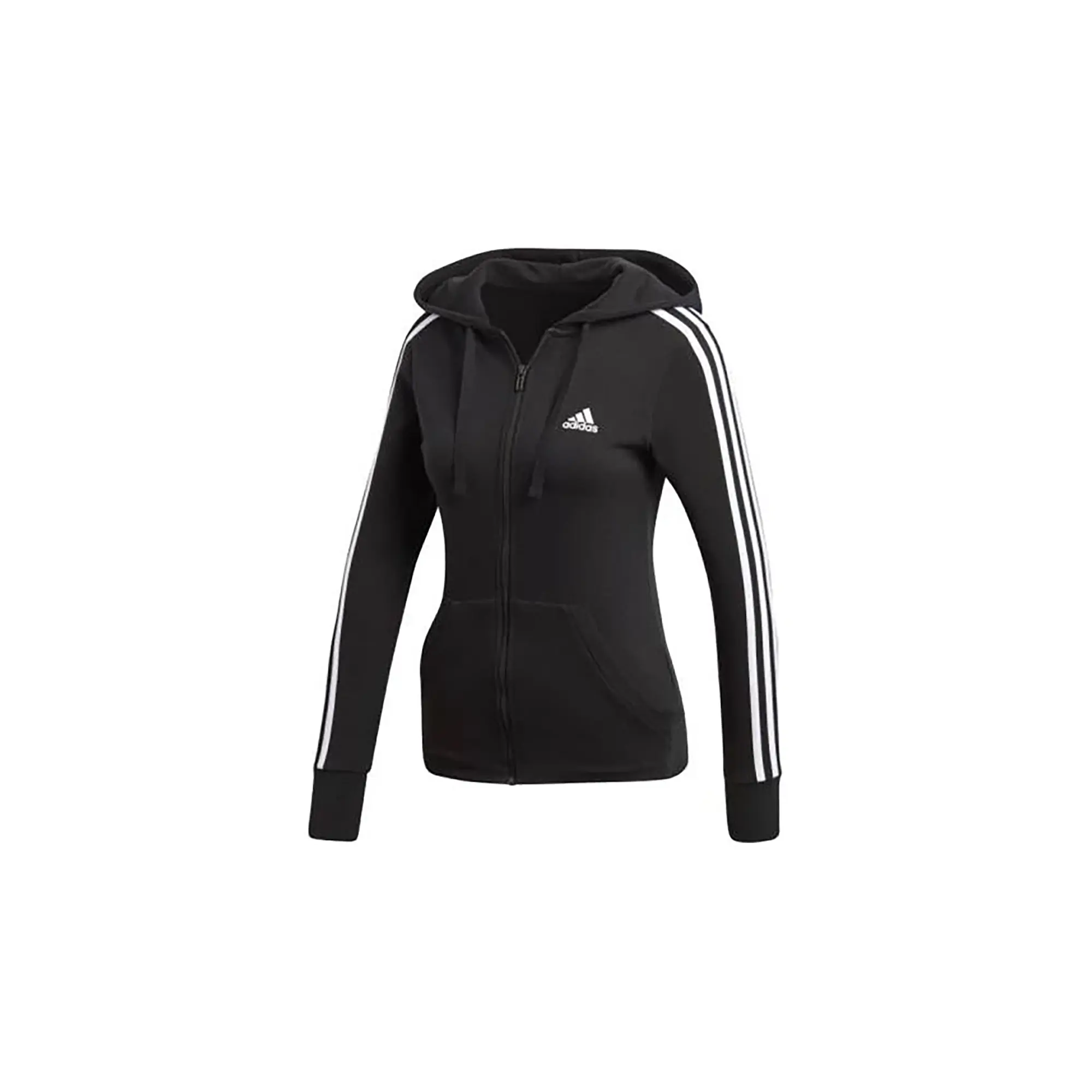 Essentials 3 Stripe Full Zip Hoodie WMNS "Black" S97065