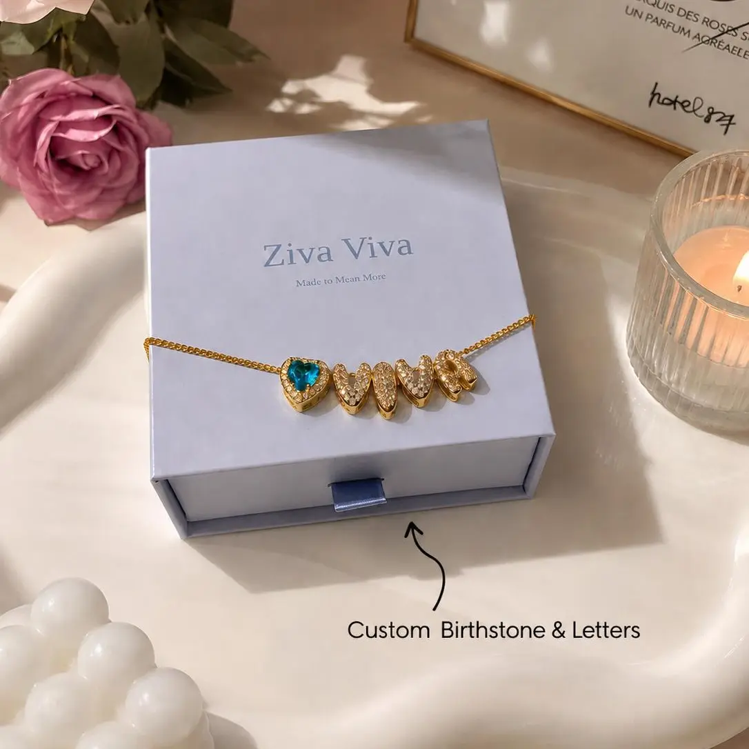 Custom Name Necklace with Heart Charm, Personalized Bling Letter Necklace Gold, Rhinestone Initial Name Plate Necklace, Birthday Gift for Her Girlfriend Wife