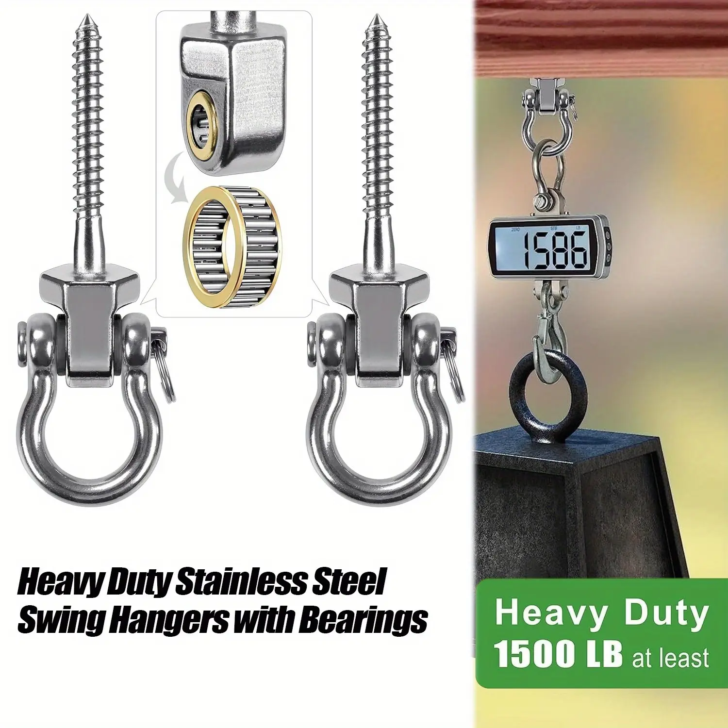 Pack of 2 Heavy-Duty 304 Stainless Steel Swing Hook with Smooth Bearing,Ideal for Hammocks,Yoga Swings,Porch Swings & Boxing Bags,Easy Install Ceiling Mount,Supports Up To 1500 Lbs