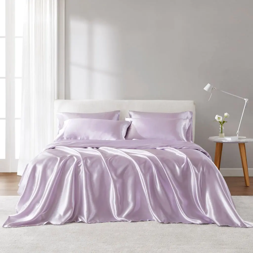 Madison Park Essentials MPE20-1151 Single Comfy Bedding Set - 3-Piece Polyester Satin Bedsheets & Pillowcases, Wrinkle-Resistant, OEKO-TEX Safe, 66x96x0.13in Lilac, Smooth Finish, Soft Elegance, Cozy Style, Machine Washable for Home Bedroom