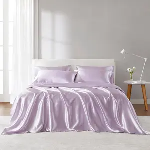 360 Stand Full Size Solid Satin Luxury Polyester Sheet Set - Friction-Reducing, Smooth Weave, OEKO-TEX Safe, 81x96x0.13 in, Lilac, Compatible with Full Size Beds & Mattresses, Satin Sheets, Silky Bedding Sheets