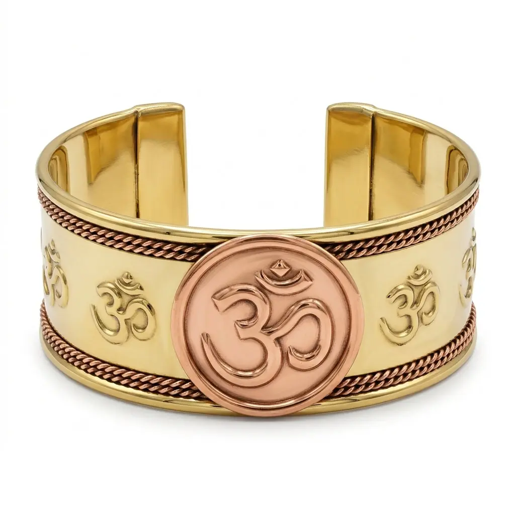 Om Symbol Copper Cuff Bracelet — 2.75" Yoga &amp; Vedic Meditation Wristband