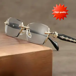 Christmas Gift Anti Blue Light Rimless ReadingGlasses Fashion Women Men Diamond Cut Edge Presbyopic Eyeglasses Anti-fatigue Eyewear Anti UV Ray Computer Gaming Glasses Blue Blockers trendy anti-blue light Clear Golden metallic accent classic eyegla