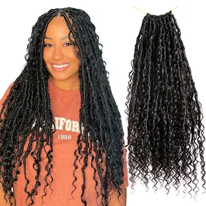 Knotless Locs Crochet Boho Braids Pre Looped With Human Hair Extensions Deep Wave Goddess Locs Box Braids Hair Synthetic Dreadlocks Braiding for Women Curly Ends