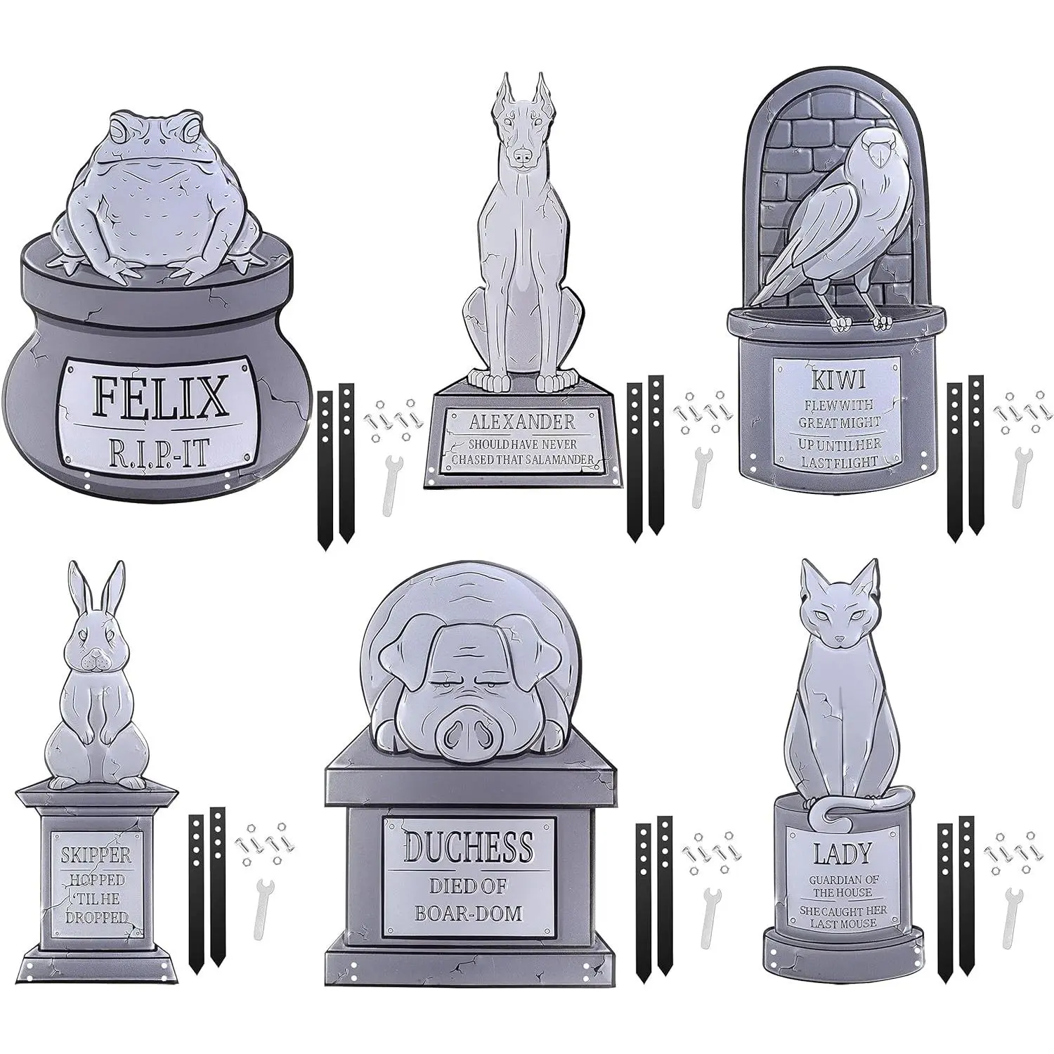 SCS Direct 3D Metal Tombstone -(6 Designs) (Large 17" w Stakes) -Durable, Weather Rust Proof, UV Printed- Lawn Decor- No Flimsy Graveyard Headstones