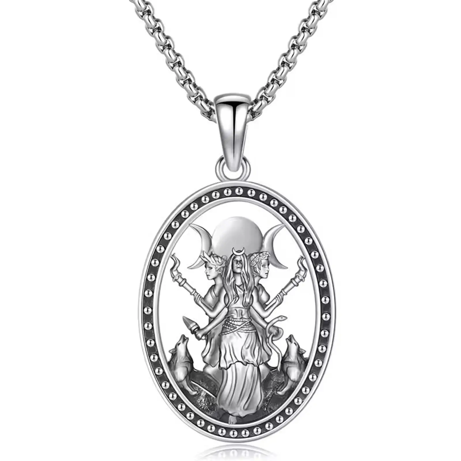 Hecate Goddess of March pendant necklace, a vintage witchy style jewelry piece suitable for both men and women, perfect for everyday wear and gift-giving.