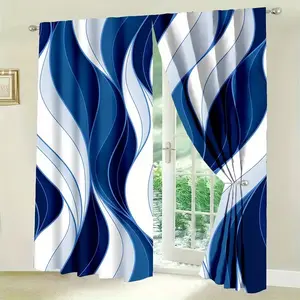2-Piece Blue Striped Door Curtain Set, Home Decoration Curtain, Lightweight Breathable Fabric, Ideal for Comfortable Bedroom, Stylish Office, Elegant Kitchen