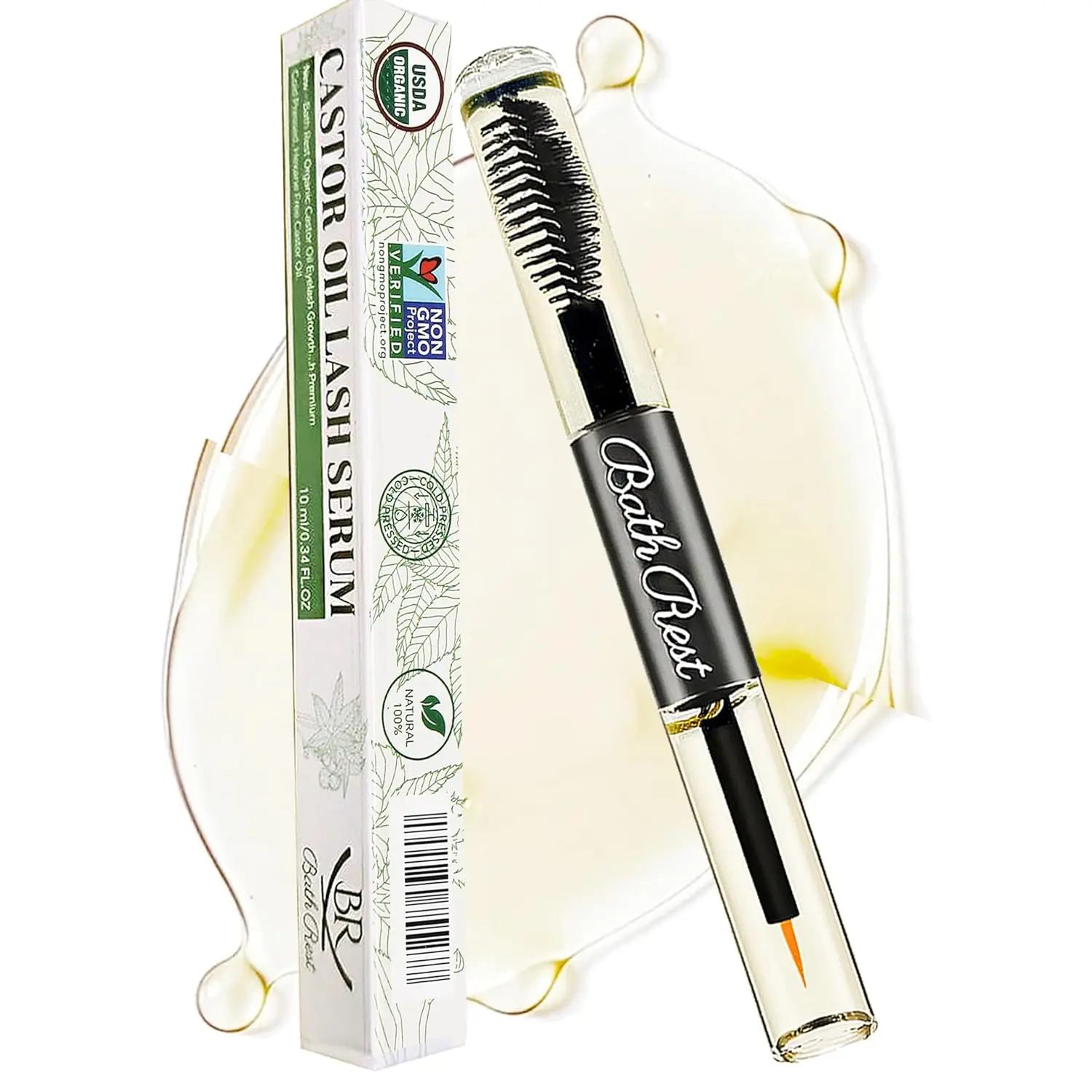 Organic Cold-Pressed Castor Oil Lash Serum for Women - USDA Certified Hexane-Free, Liquid, Incredibly Versatile Eyelash Growth Serum with Mascara Tube, 0.34 fl oz (10ml) Nourishes Skin and Nails, Hair Growth, Eyelash Serum Growth