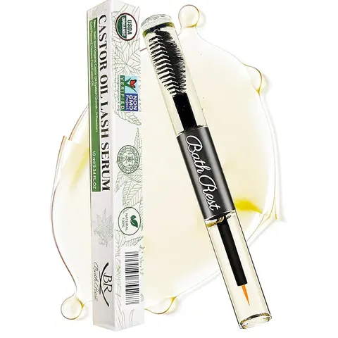 Certified Organic Cold Pressed Castor Oil Lash Serum Growth for Adults - USDA Certified 100% Pure Ricinus Communis, All-Skin Moisturizer, Unrefined Hexane-Free, 0.34 fl oz (10ml) with Mascara Wand