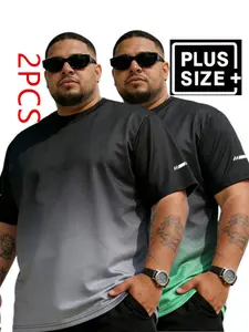 2 pieces of 1XL-6XL men's plus size gradient T-shirt, quick drying breathable short sleeved sportswear Gym T Shirts suitable for running, gym exercise, and daily use