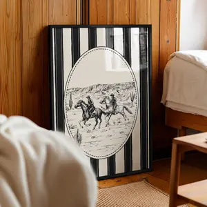 Vintage Western Cowboy-Cowgirl Art Print - Black Artistic Drawing, Home Decor for Room, Retro Wall Art (Home Supplies Posters)