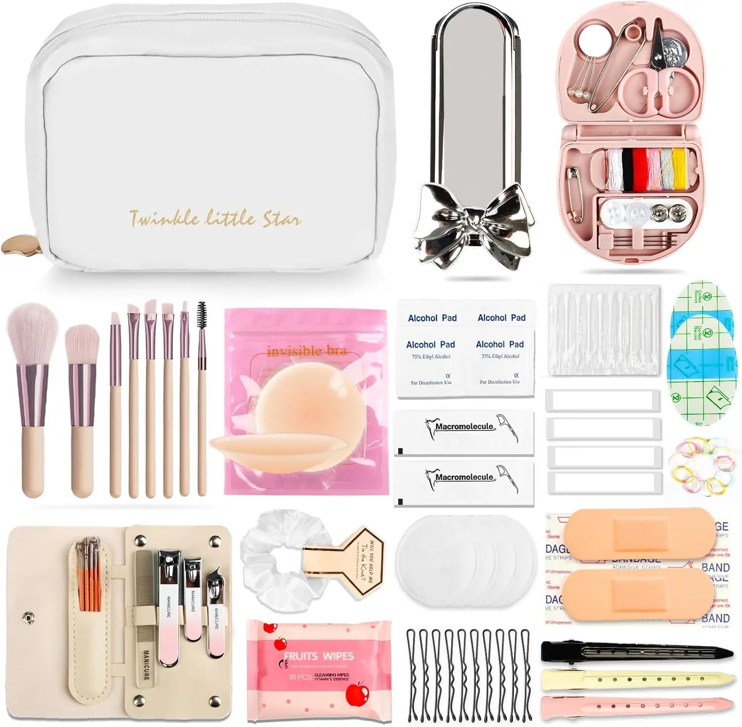 Wedding Emergency Kit for Bride: 40+ Wedding Day Emergency Kit Essentials, Complete Bride Emergency Kit Survival Set with Makeup Bag - Must-Have Wedding Gift for Team Bride & Bridal Shower