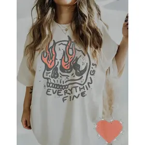 Women's Comfort Colors Skull Graphic T-Shirt - Boho Vintage, Rebel Rock n Roll Grunge Edgy, Hippie Outfit Top