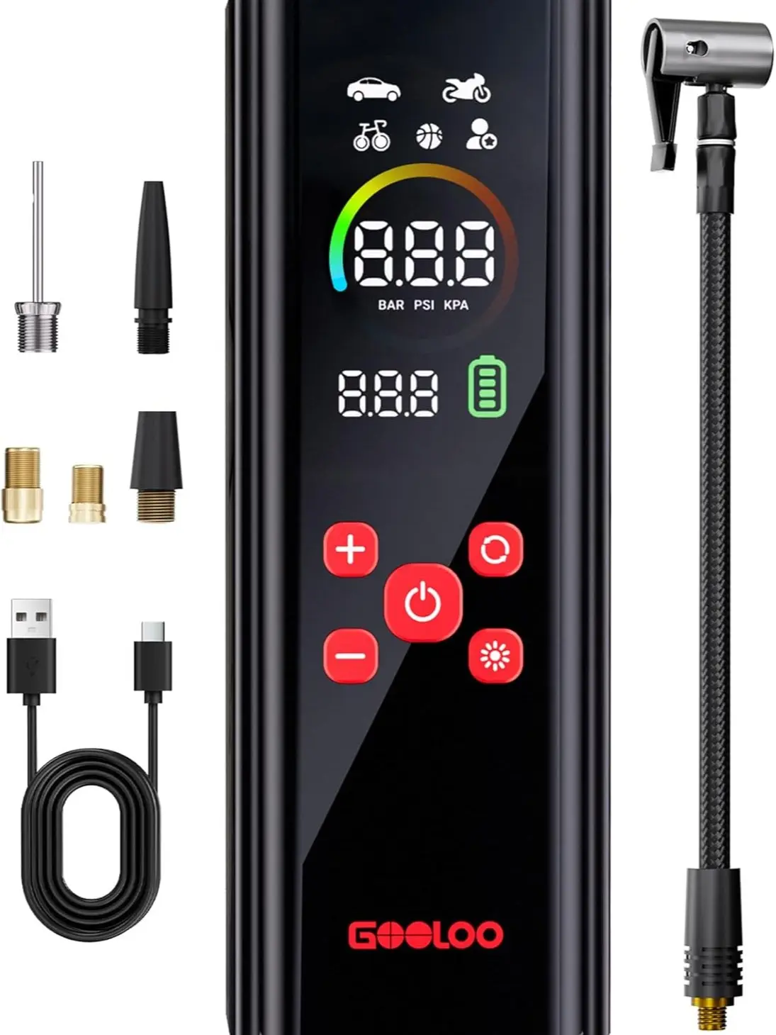 GOOLOO AP150 PRO Tire Inflator Portable Air Compressor, Upgraded UI Color LED Screen & 4X Faster Car Air Pump with Pressure Gauge, 12V Electric Tire Pump with Auto Shut-off for Car,Bike,Ball