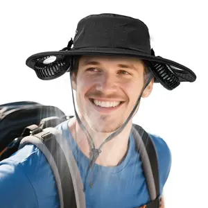 2-in-1 Hat Fan with Detachable Neck Fan, Wide-brimmed Outdoor Sun Hat Unisex, Fisherman's Hat with Built-in Fan 3-Speed 2600mAh for Fishing Hiking Camping Beach Travel Back to School Gift