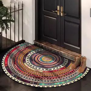 Boho Style Semicircular Door Mat, Non-slip Soft Floor Carpet, Washable Decorative Area Rug for Home Living Room Bedroom Kitchen, Decorative Rugs