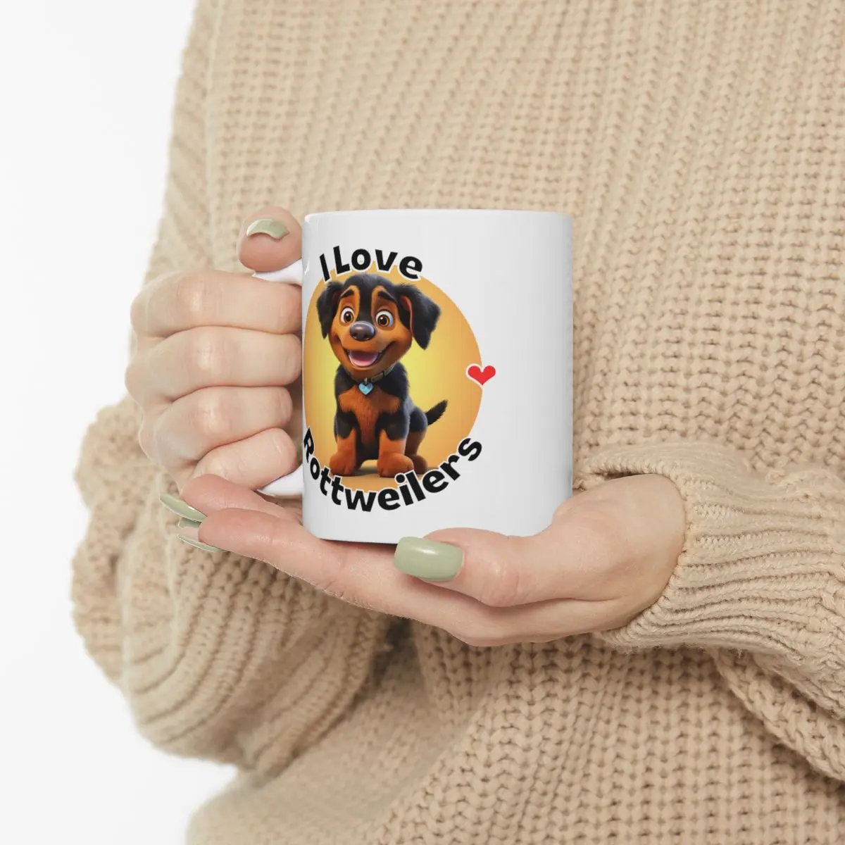 11oz Ceramic Coffee Tea Mug: Cute Phrase "I Love Rottweilers" - For Rottweiler Lovers